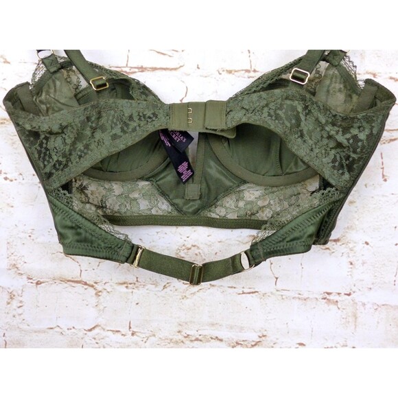 Victoria’s Secret Very Sexy Bustier Demi Bra 32C Olive Green Lace Satin Pin Up - Picture 9 of 14